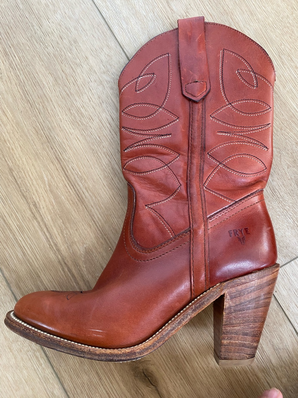 Vtg 70s FRYE Leather Cowboy Boots 7130 Cognac 6B - Picture 8 of 14